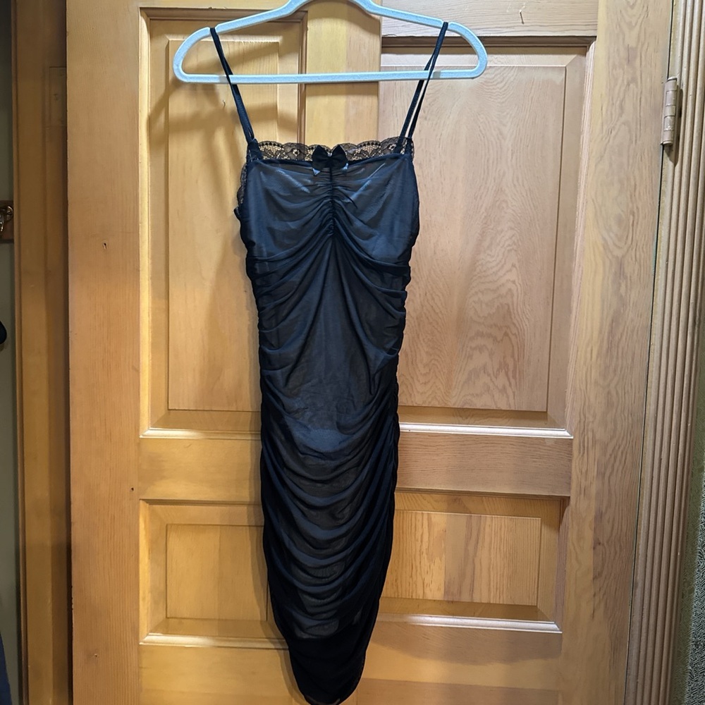 SHEIN Black Ruched Mini Dress